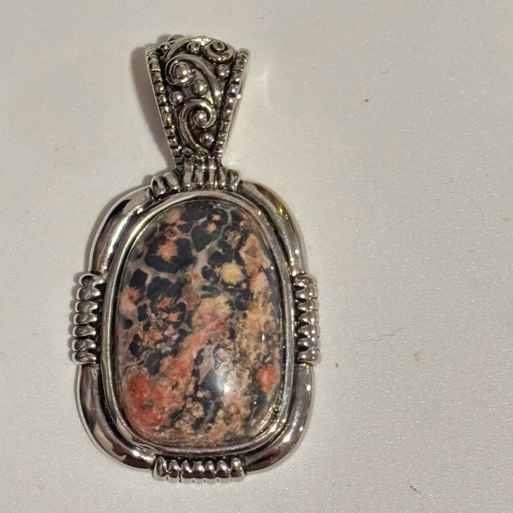 Lia Sophia Silver Leopard Jasper Gemstone Pendant